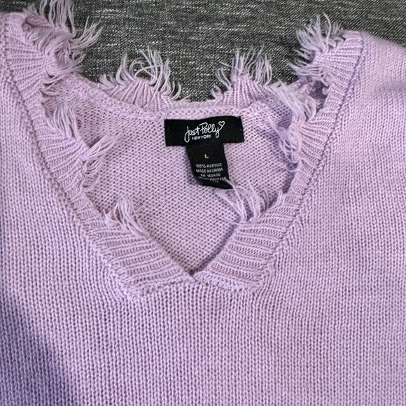 Just Polly New York Distressed Flower Sweater Lavender Size Large L Boho Chic - Picture 4 of 7